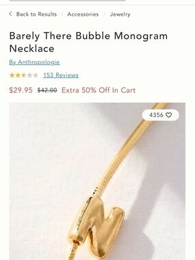 Anthropologie “L” Initial Gold Thin Snake Chain Necklace-NWT